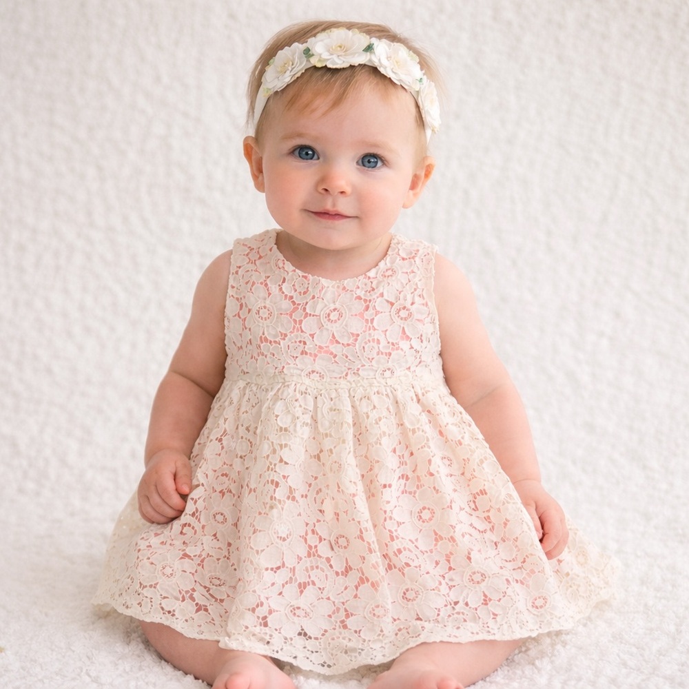 NWOT Baby Gap Ivory Lace Over Watermelon Pink Dress Matching Diaper Cover